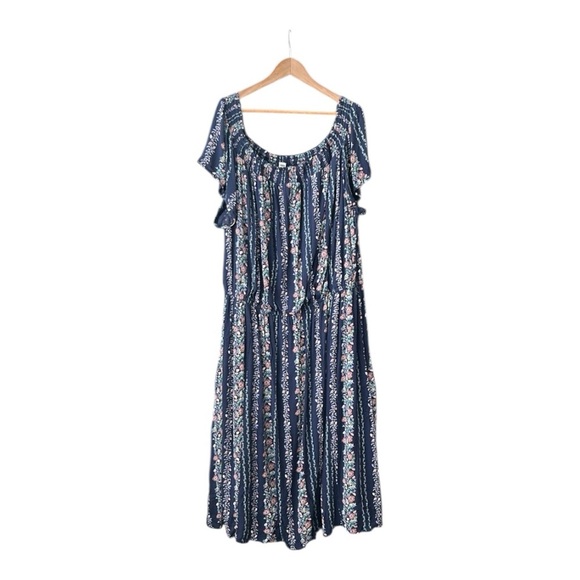 Old Navy Off the Shoulders Peasant Midi Dress Blue Floral Size 3X - Picture 16 of 16